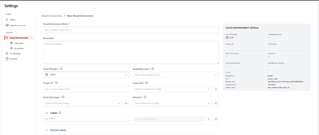 New Cloud Environment Form