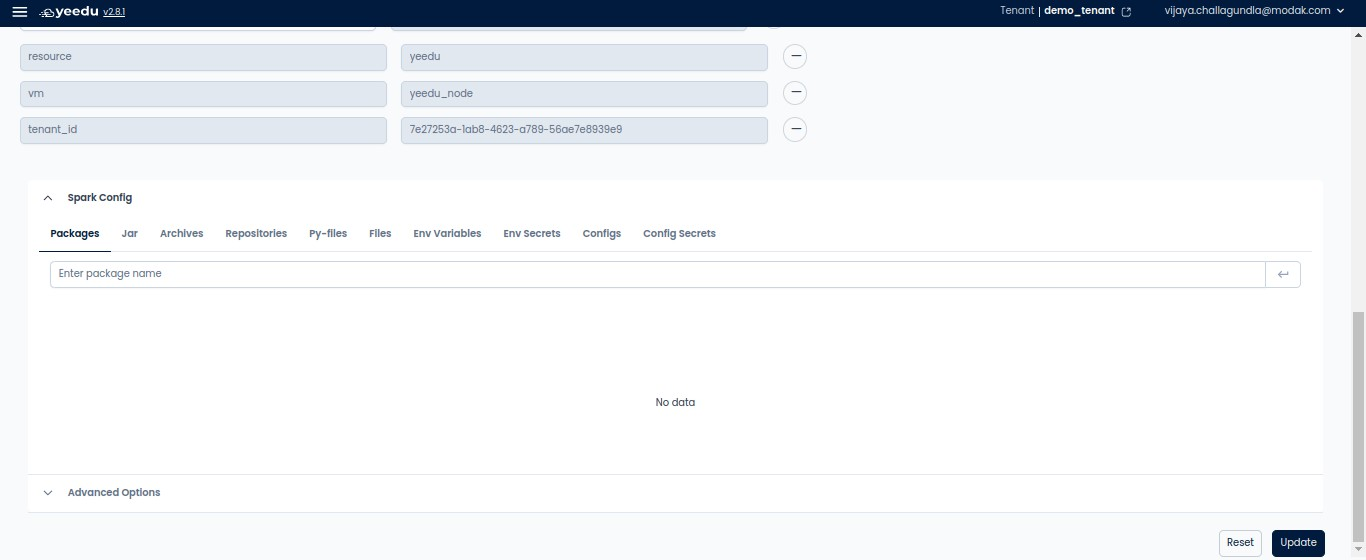 cluster-spark-config-screen