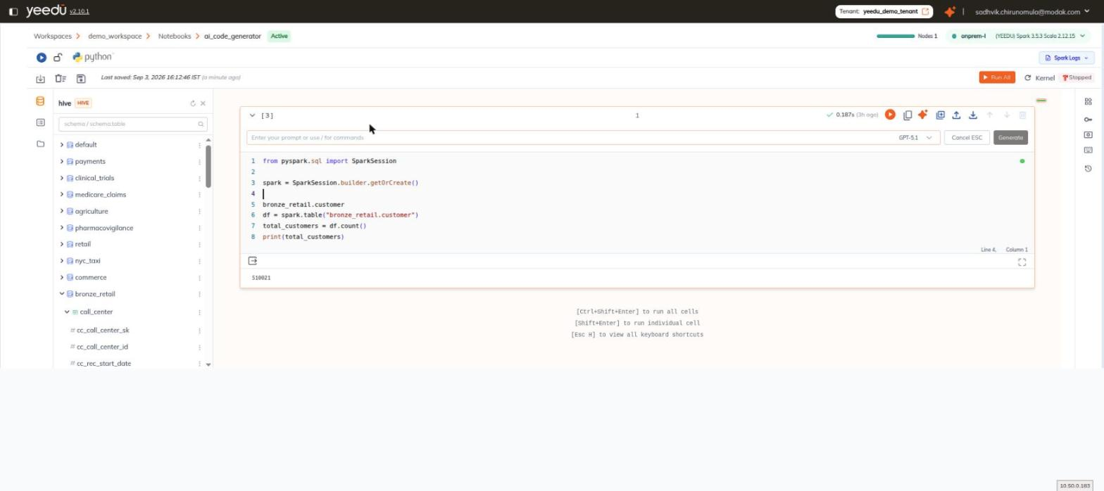 Inline AI prompt bar with the model select