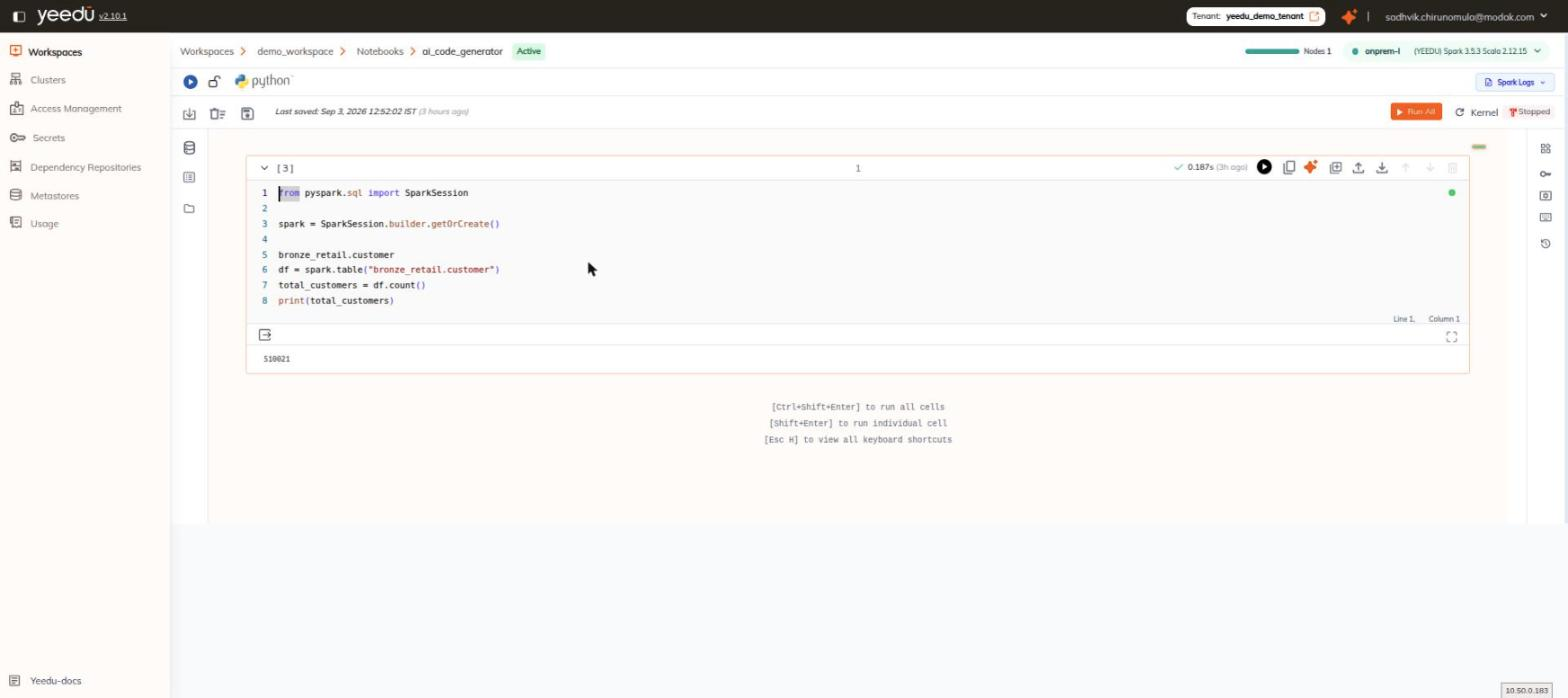 Notebook editor with an executed cell