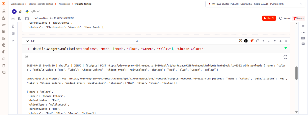 Widget values at run time
